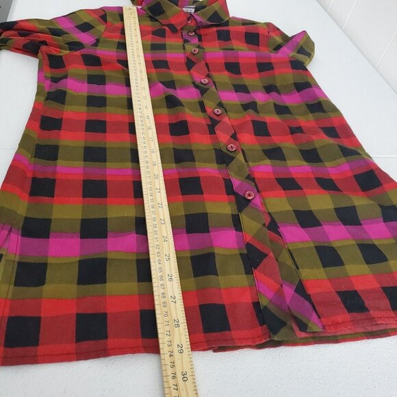 Michael Tyler Womens Colorful Plaid Button Up Back Blouse Size S Art To Wear - Picture 8 of 10